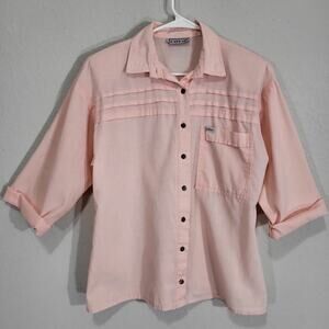 Vintage Cabrais Shirt Womens Large Pink Button Down Top 80s Summer Casual